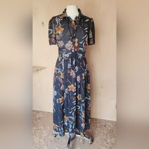 Floral Print Navy Maxi Dress
